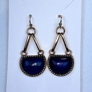 NWOT Designer Studio Barse Brass Genuine Blue Lapis Gemstone Earrings Tribal
